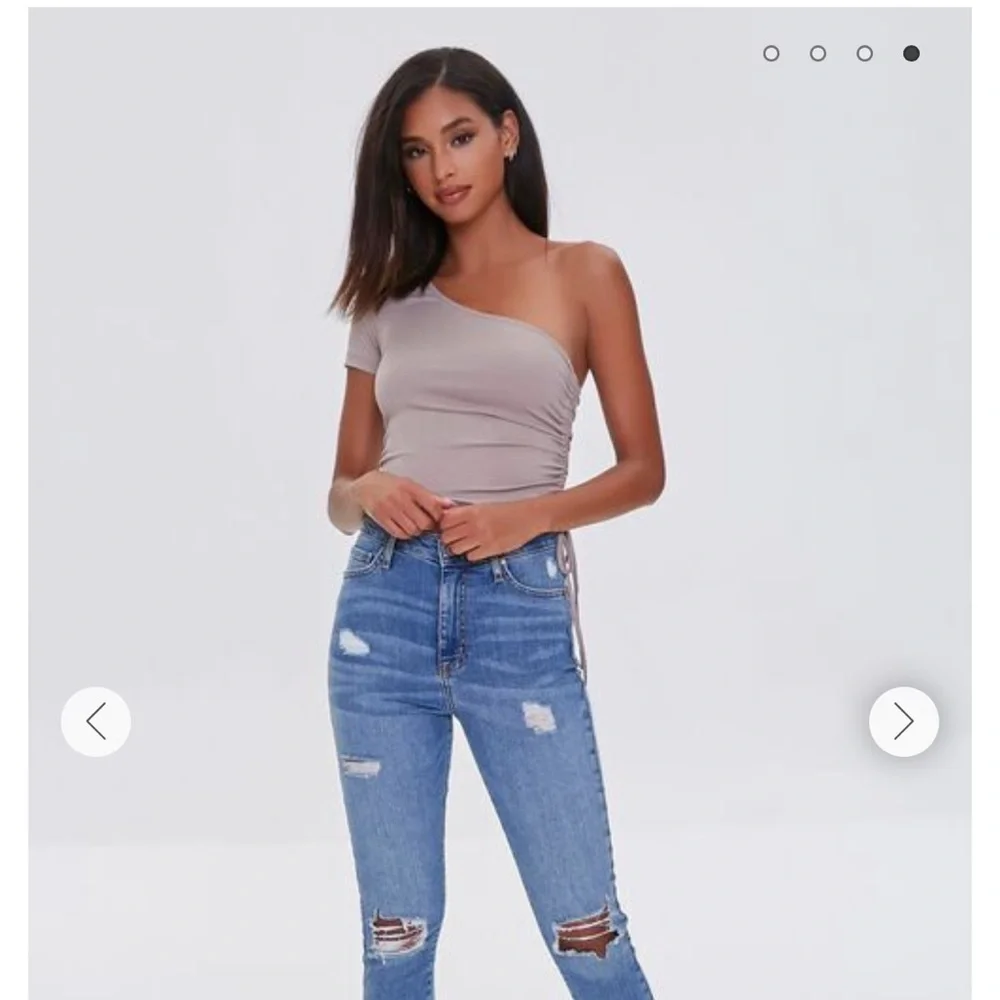 New Taupe Ruched One-Shoulder Crop Top Tank - Picture 3 of 4